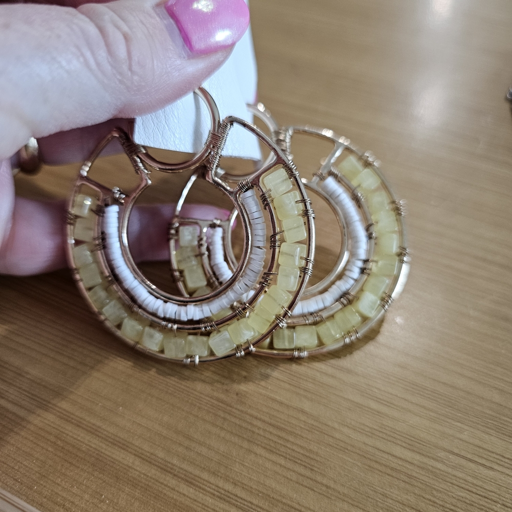 Free People Gold and Cream Beaded Hoop Earrings